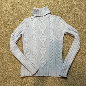 Banana Republic Angora Wool Cable Knit Turtleneck Sweater Light Blue Size M